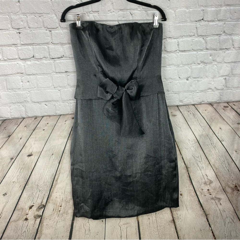 🆕 Express Womens Strapless Gray Metallic Bow Formal Party Cocktail Dress Size 8